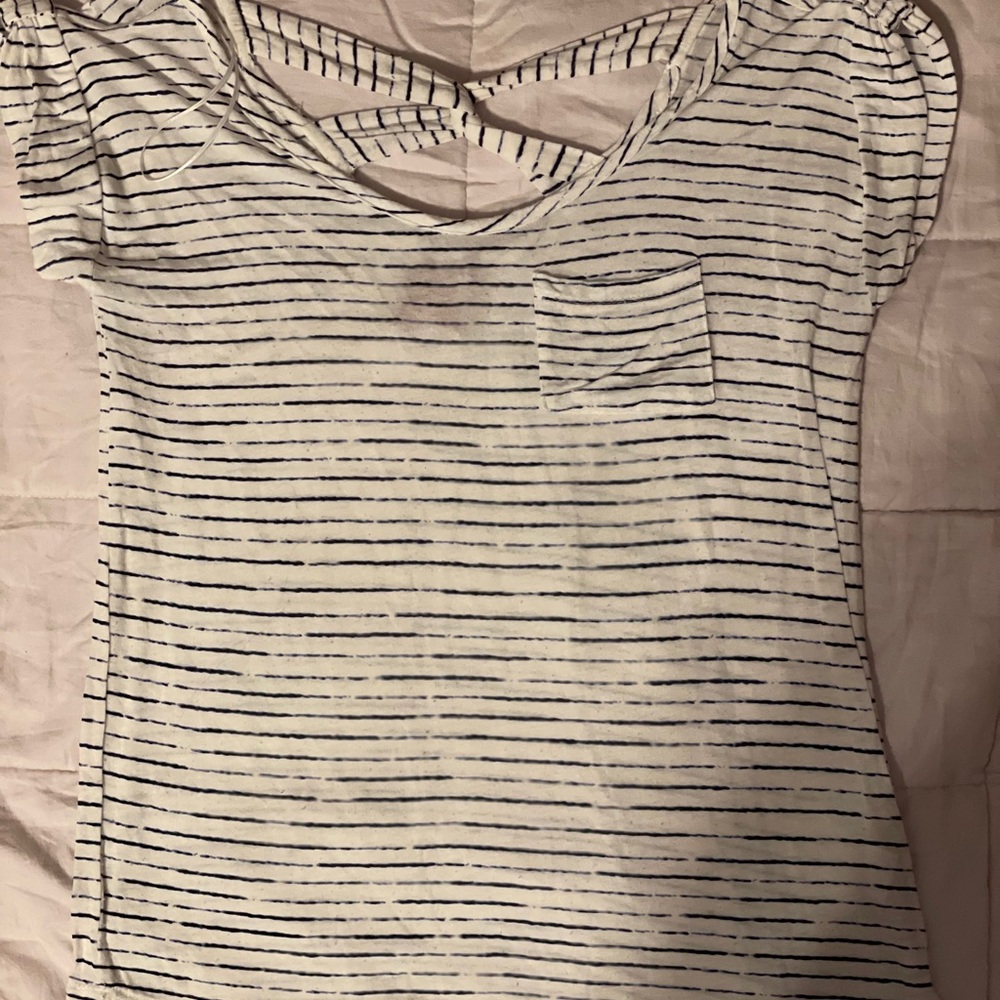 pocket blouse with stripes and cross back